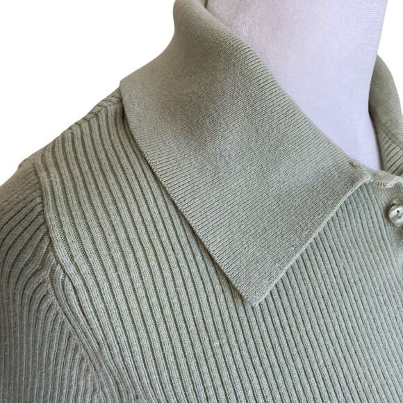 Abercrombie & Fitch Slim Ribbed Button Down Polo Sweater Cardigan Pastel Green S - Picture 4 of 16